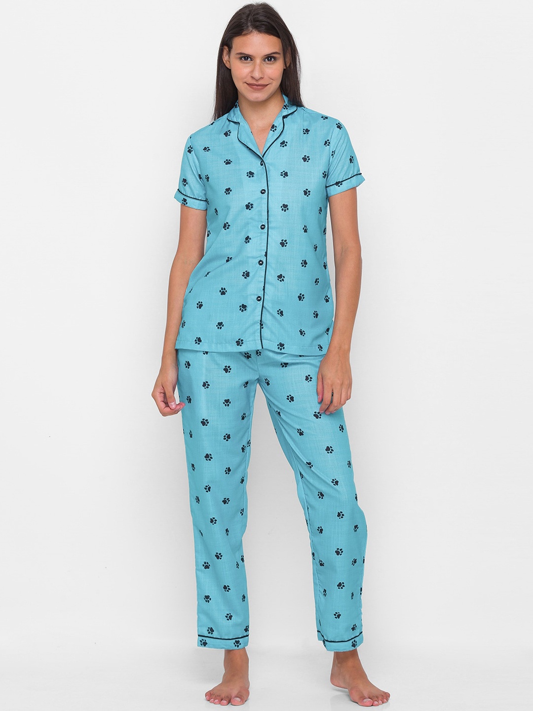 

NOIRA Women Blue & Black Printed Night suit
