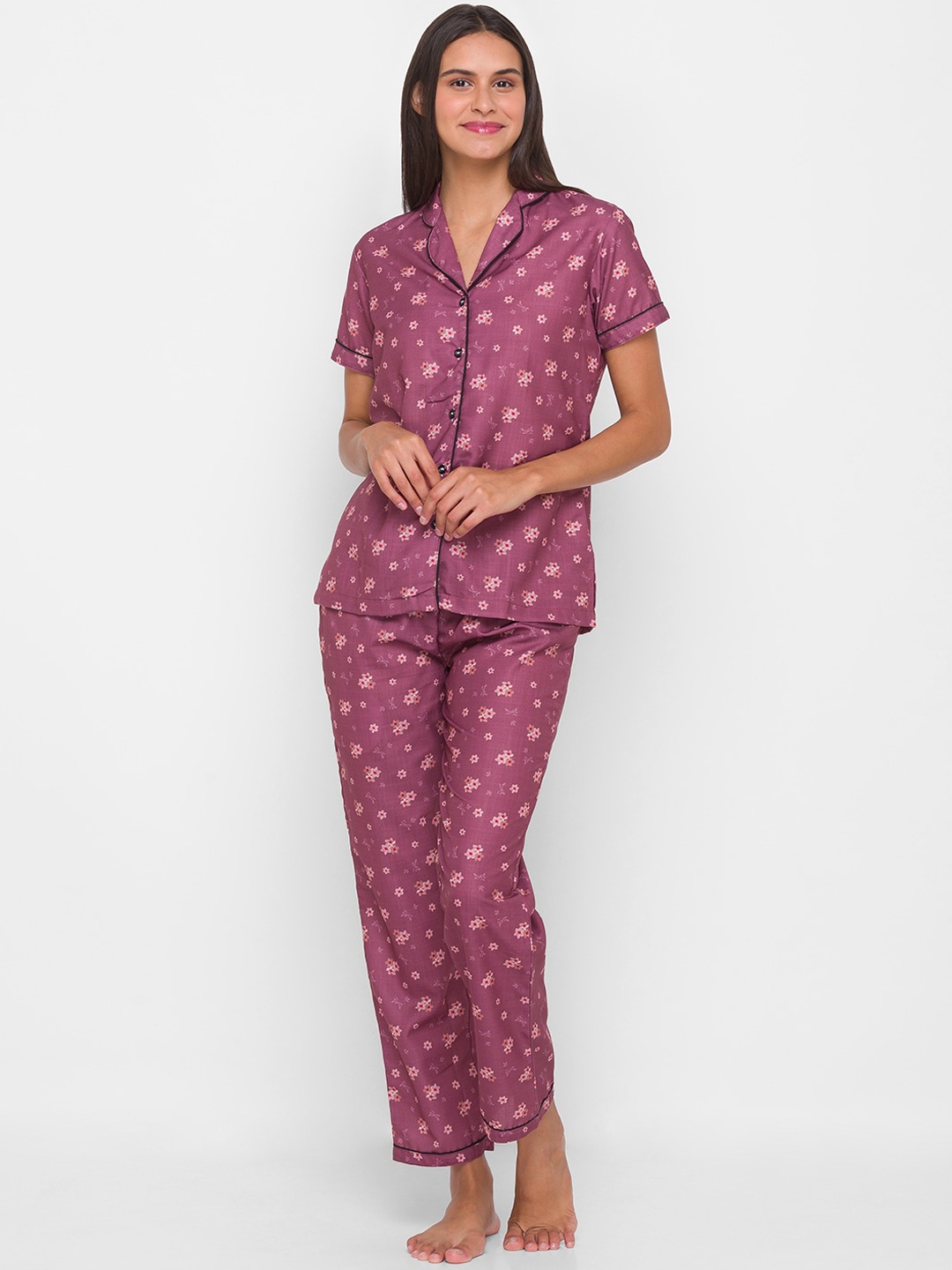 

NOIRA Women Purple & Pink Printed Cotton Night suit
