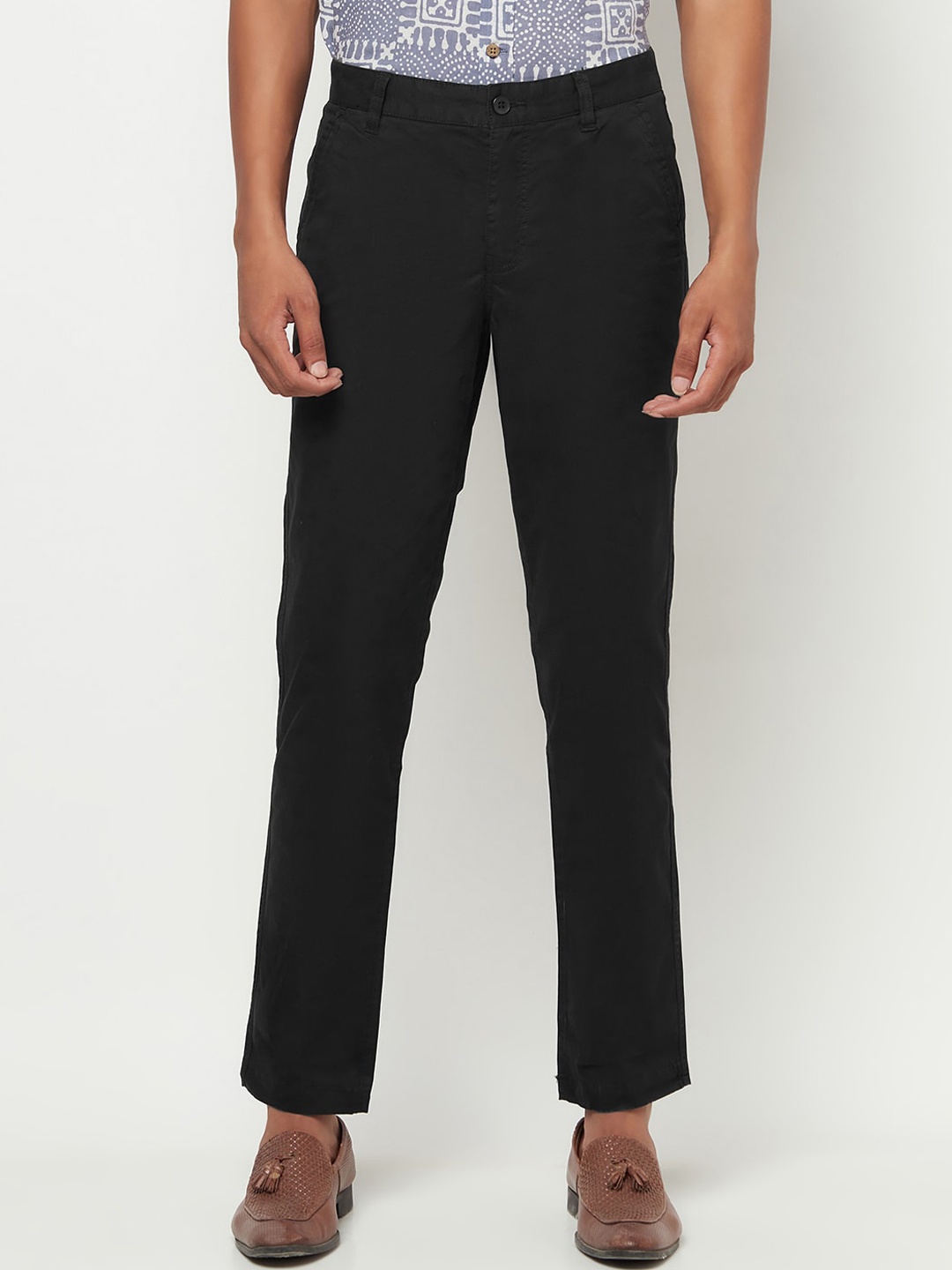 

Fabindia Men Black Solid Slim Fit Cotton Trousers