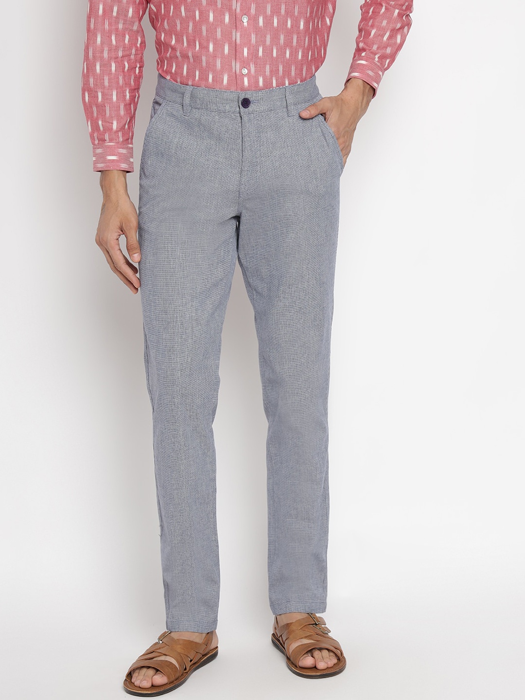 

Fabindia Men Grey Slim Fit Cotton Trousers