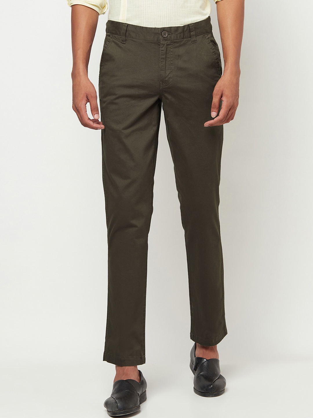 

Fabindia Men Olive Green Slim Fit Trousers