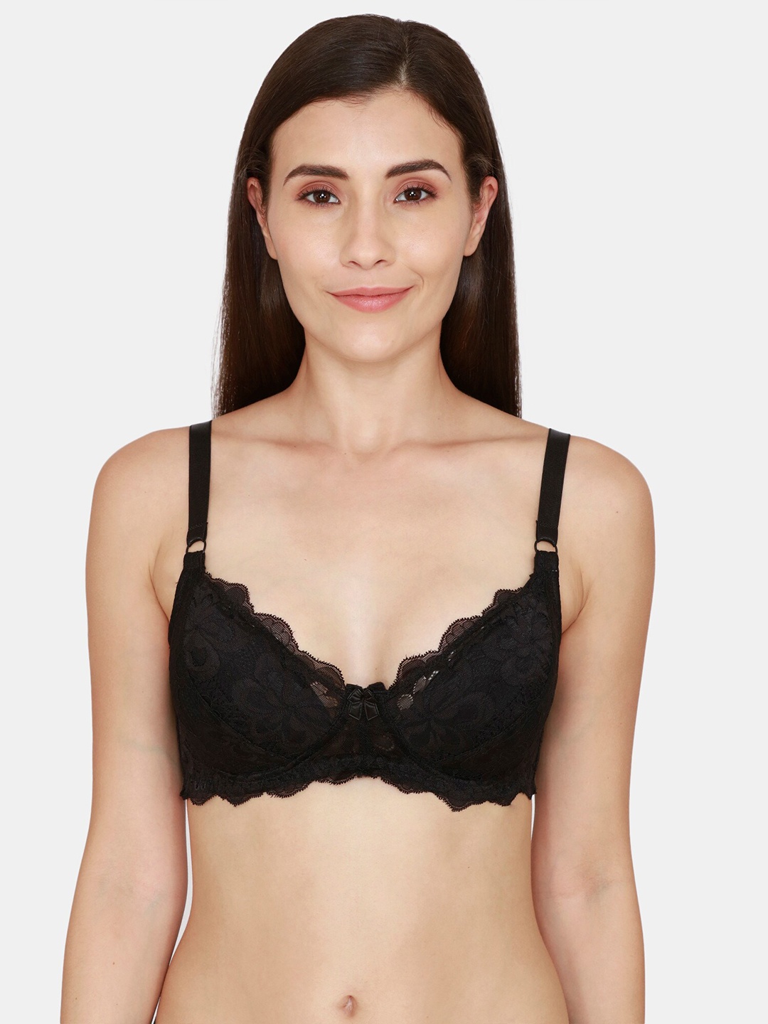 

Coucou by Zivame Black Floral Lace Everyday Bra - Lightly Padded