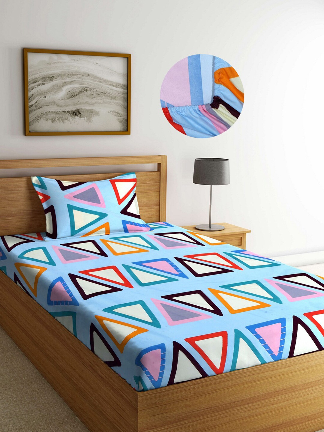 

Arrabi Blue & Red Geometric 300 TC Single Bedsheet with 1 Pillow Covers