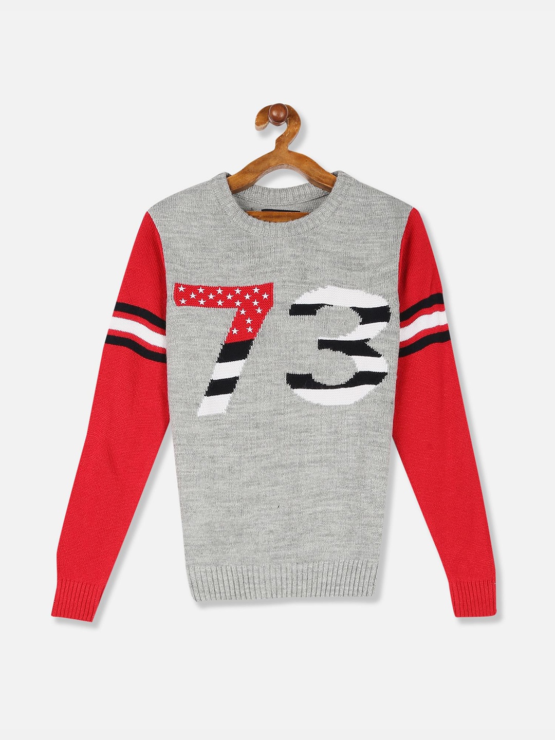

Cherokee Boys Grey & Red Patterned Cotton Pullover