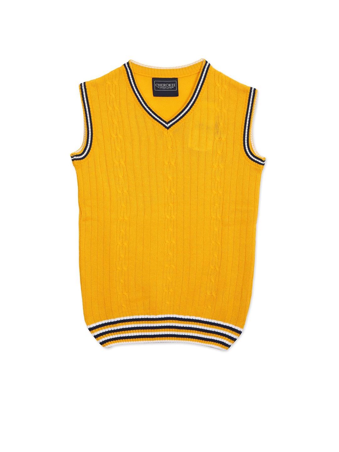 

Cherokee Boys Mustard & Black Cable Knit Sweater Vest