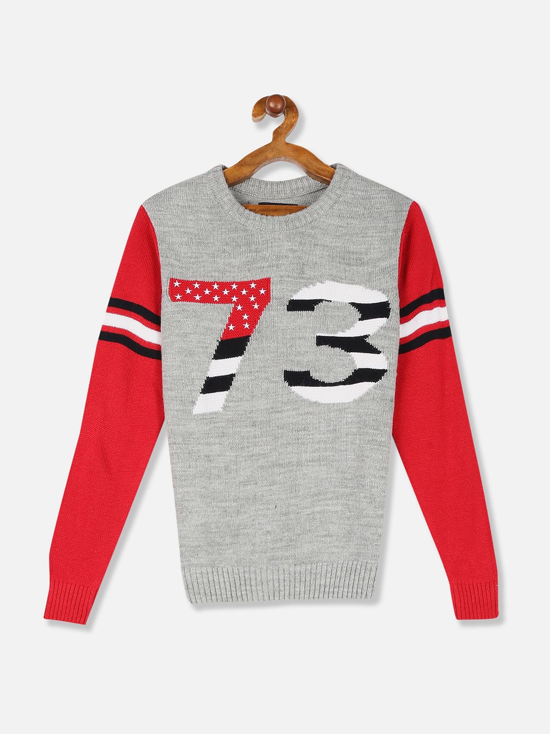 

Cherokee Boys Grey & Red Alphanumeric Printed Cotton Pullover