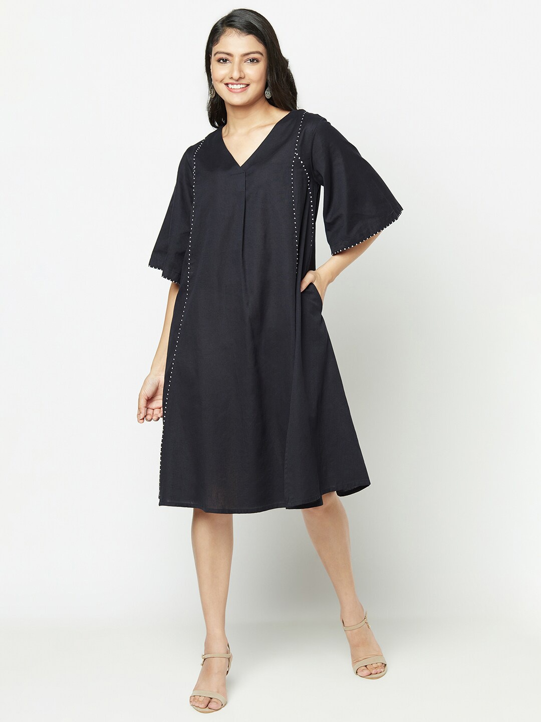 

Fabindia Black A-Line Cotton Linen Dress