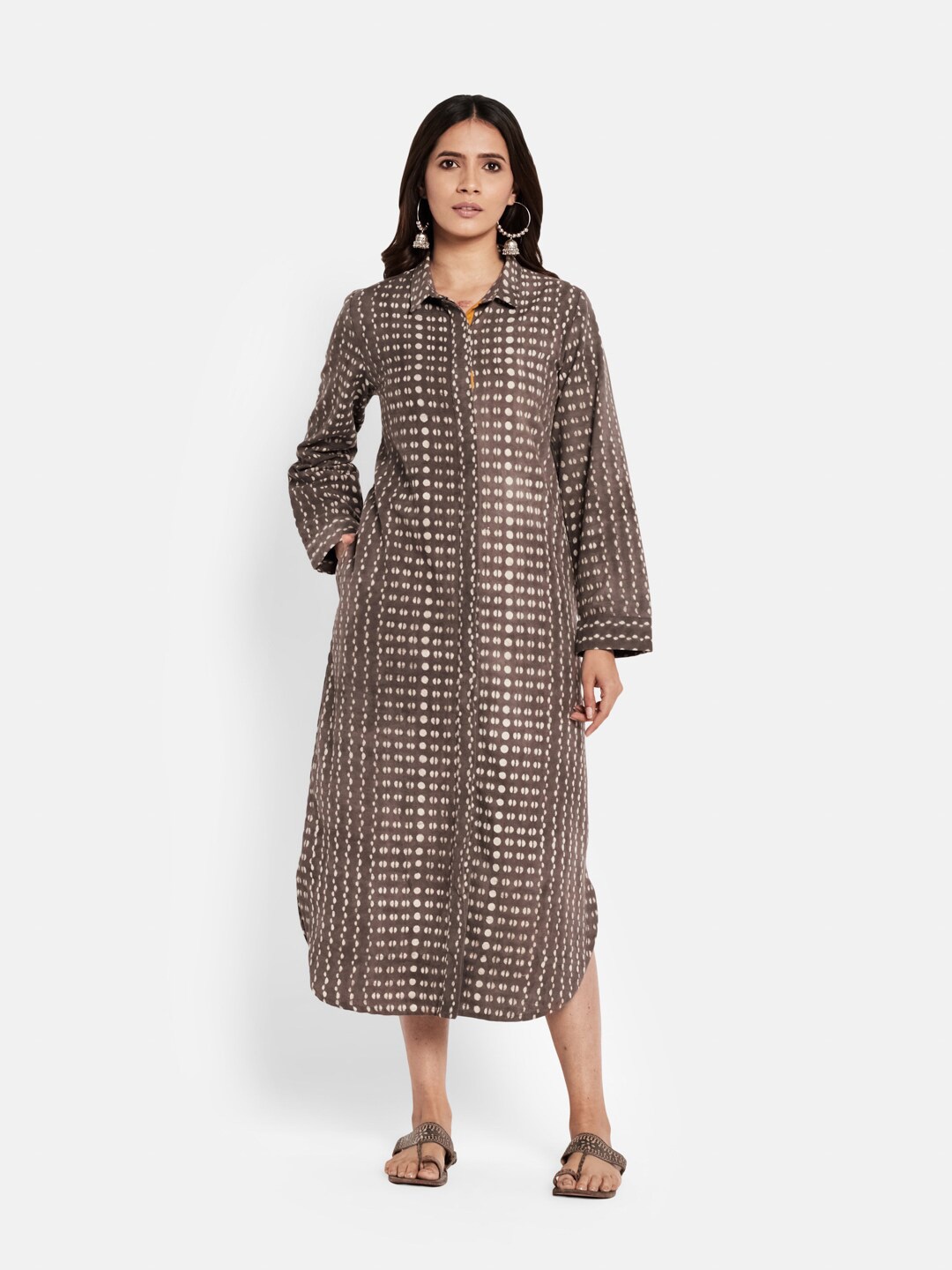 

Fabindia Grey Geometric Printed A-Line Midi Dress