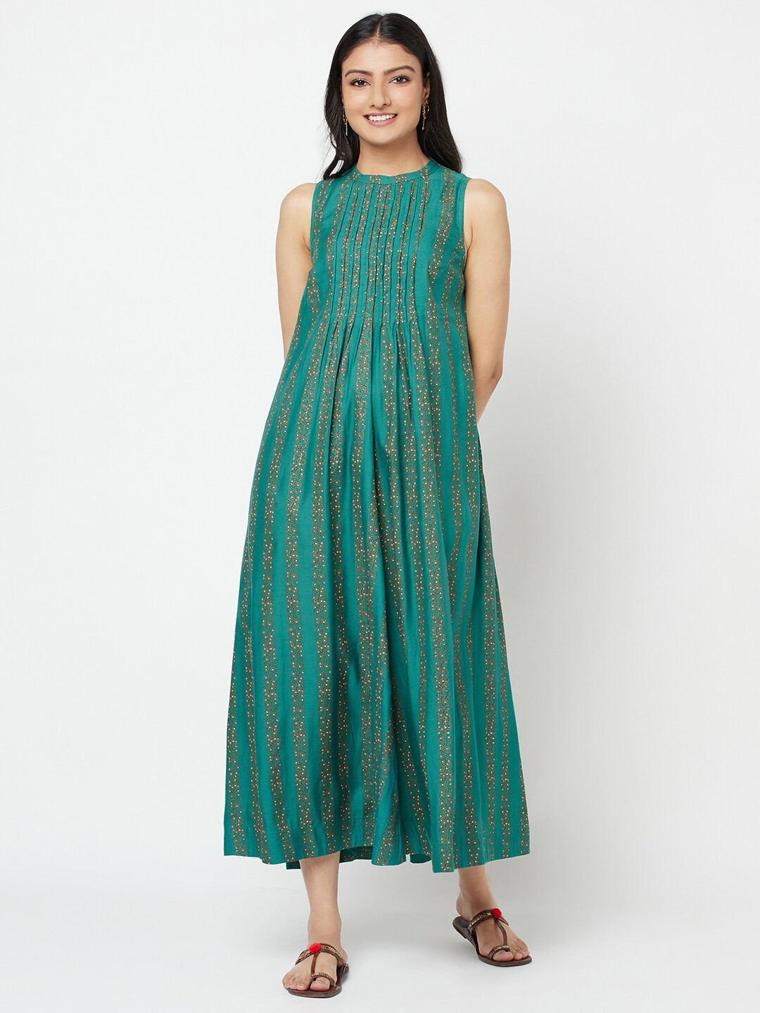 

Fabindia Women Green Floral Printed Maxi Dress