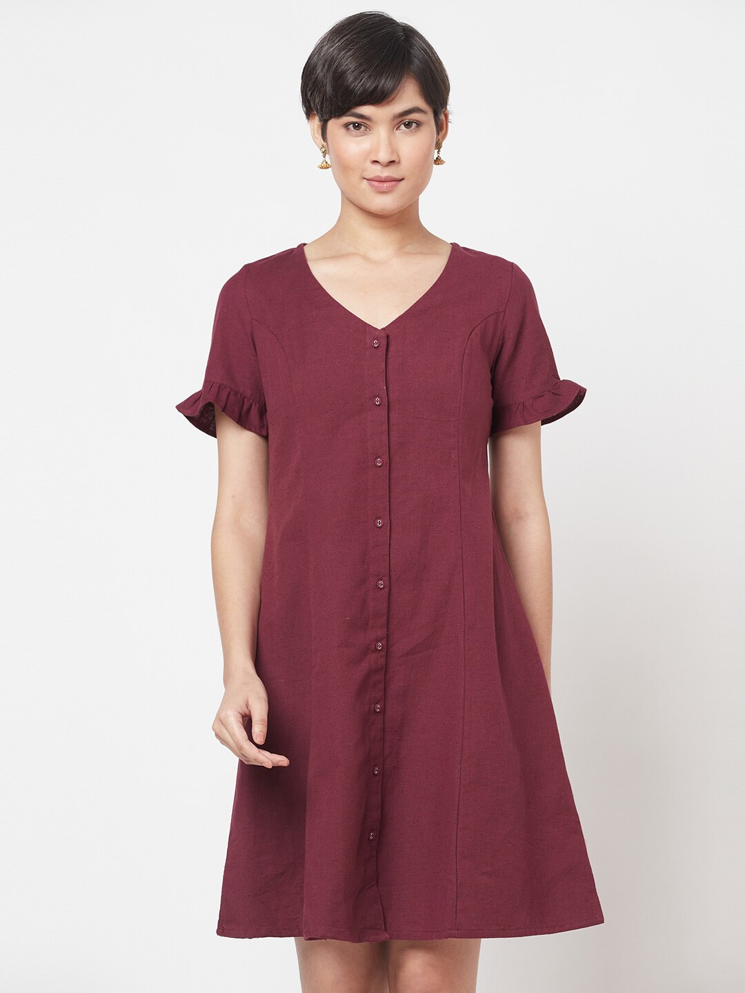 

Fabindia Maroon A-Line Cotton Dress