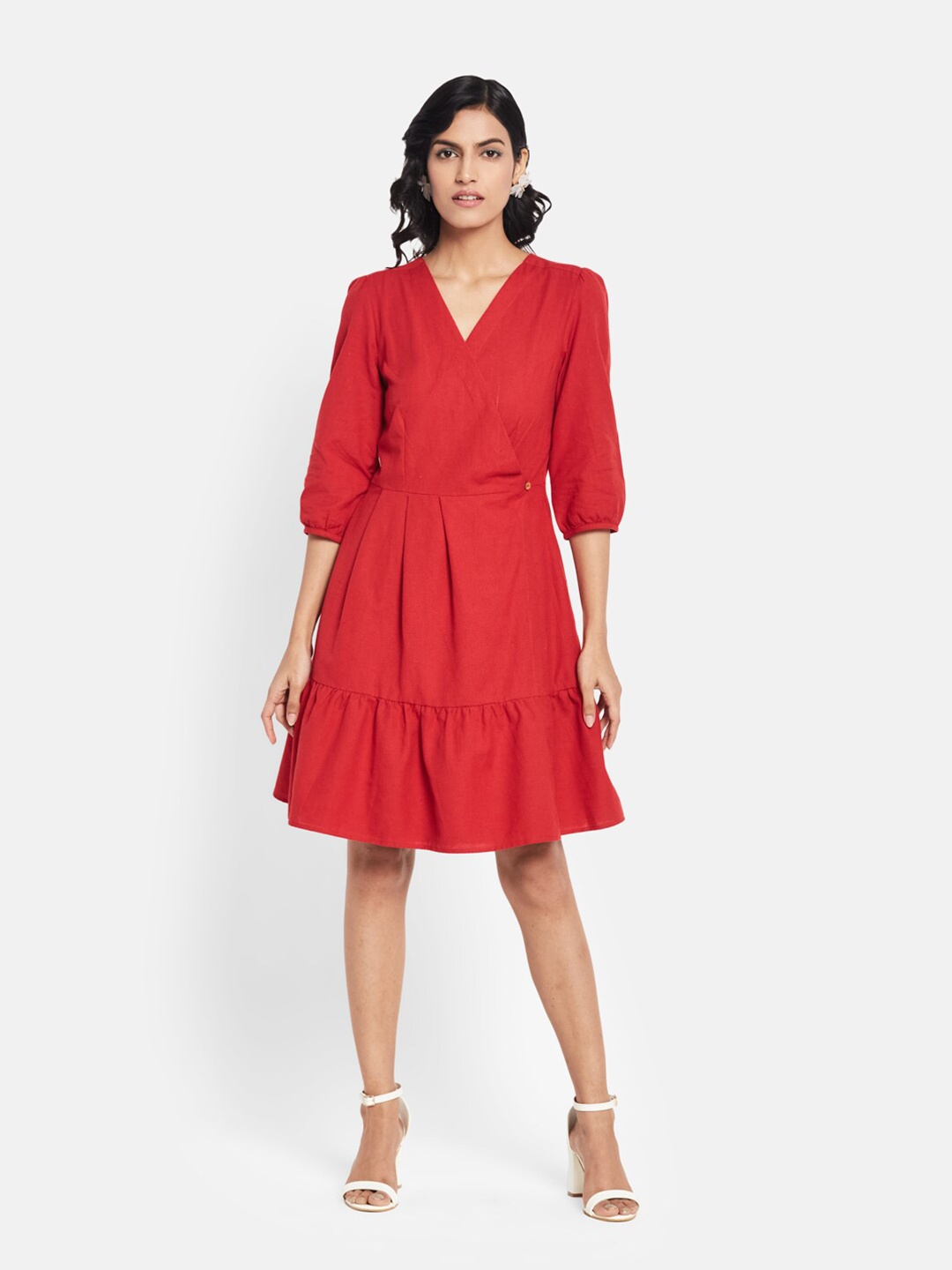 

Fabindia Red Cotton Linen Wrap Dress