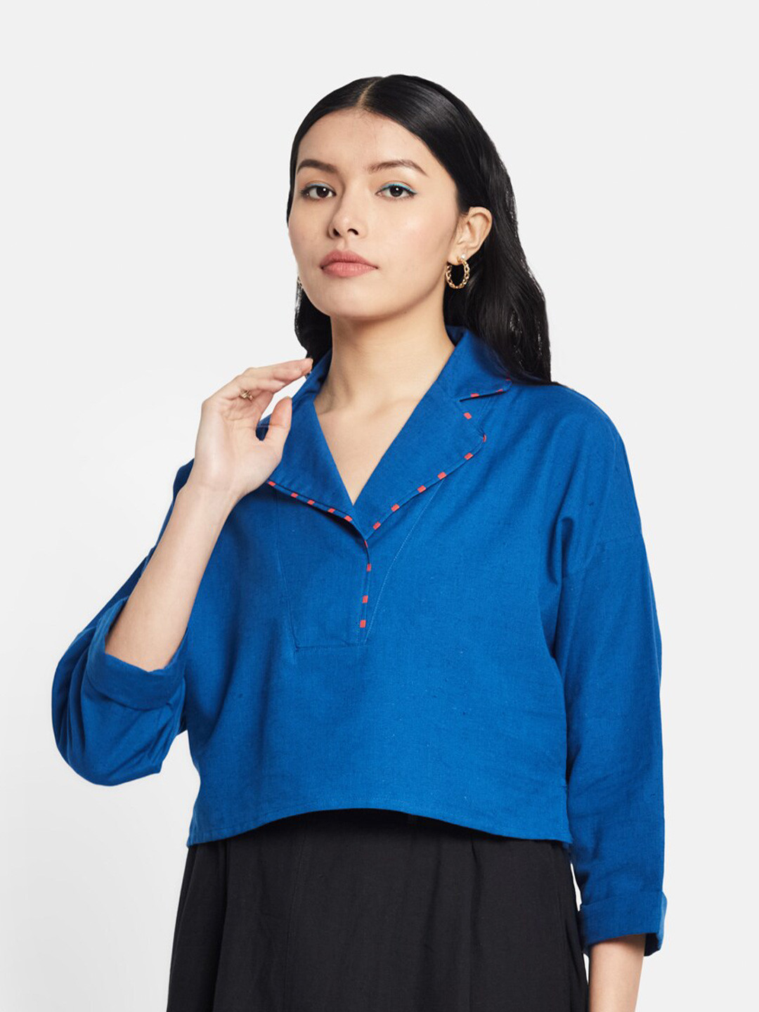

Fabindia Blue Crop Regular Solid Crop Top