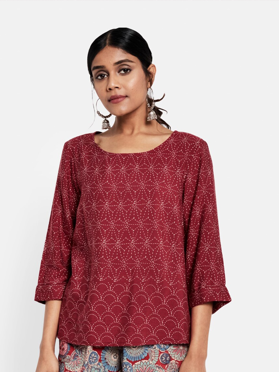 

Fabindia Maroon Geometric Printed A-line Top