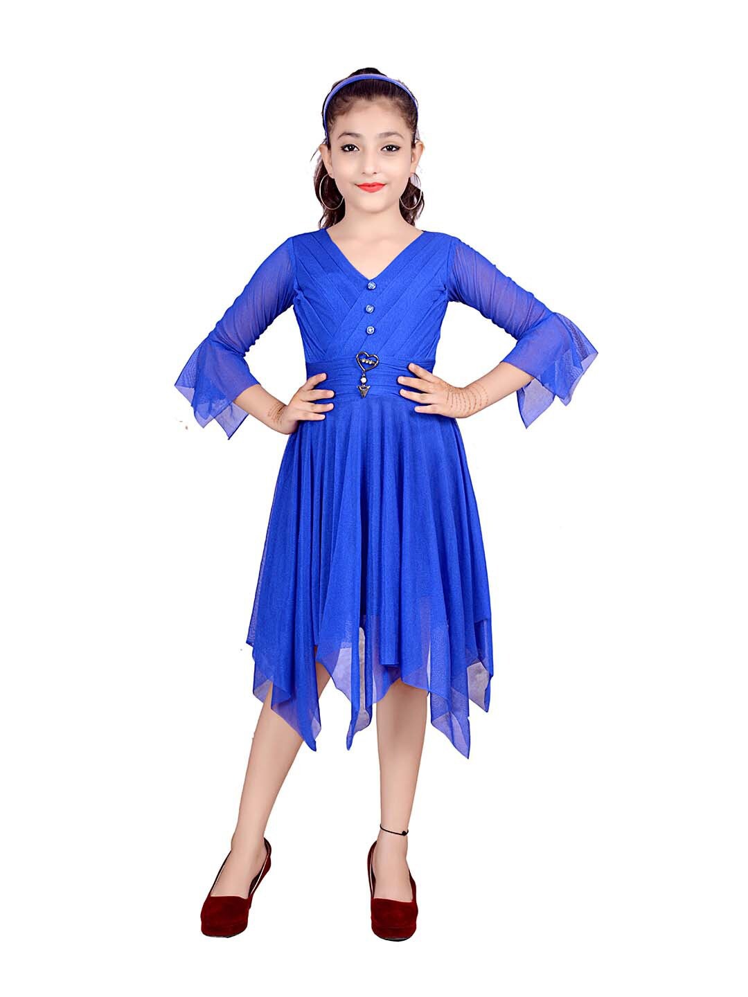 

SKY HEIGHTS Girls Blue Asymmetric Net Fit & Flare Dress