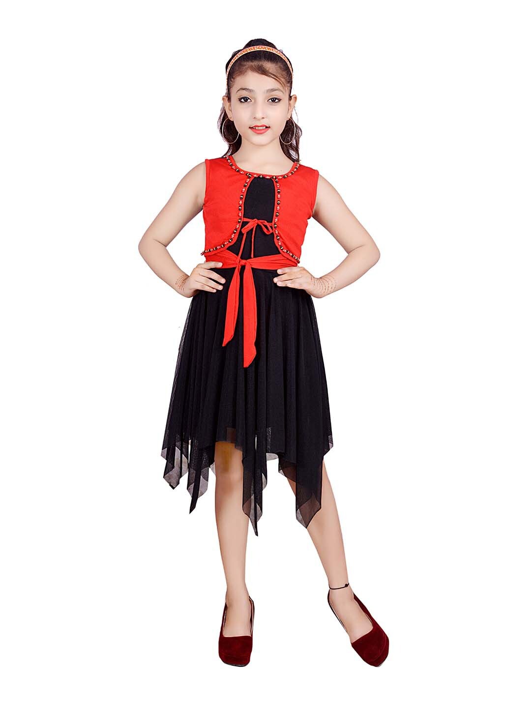 

SKY HEIGHTS Black & Orange Embellished Net Dress