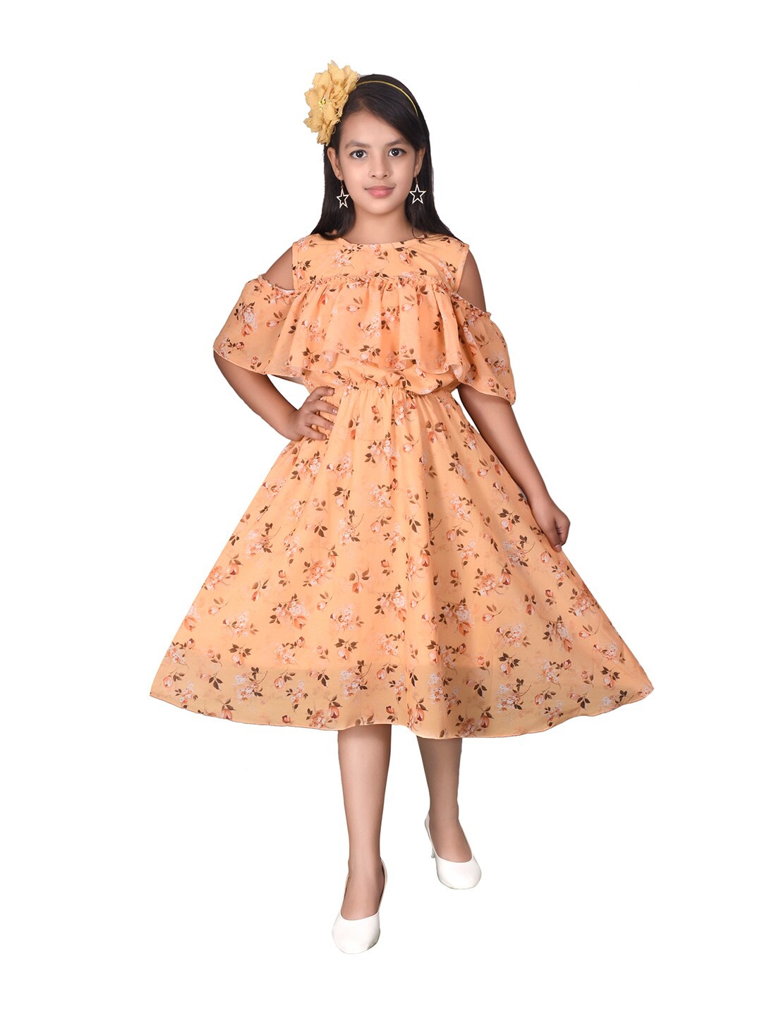 

SKY HEIGHTS Yellow Floral Georgette Midi Dress