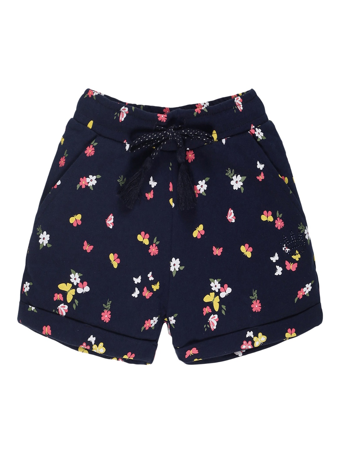 

PLUM TREE Girls Navy Blue Floral Printed Pure Cotton High-Rise Shorts