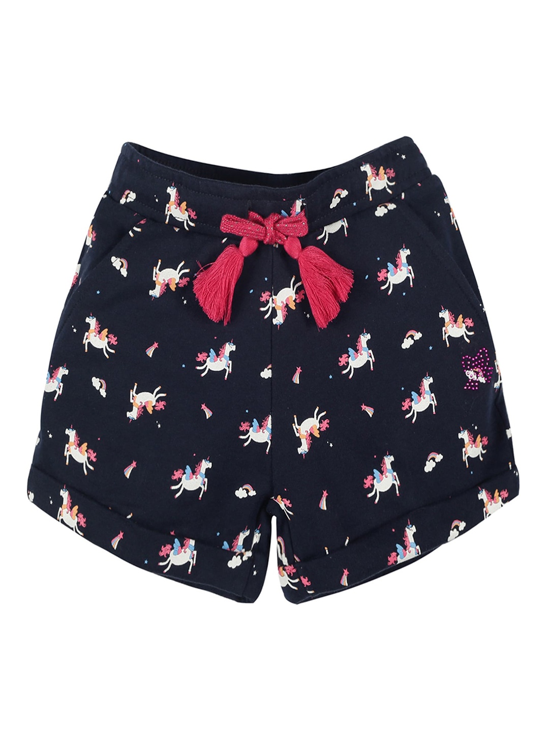 

PLUM TREE Girls Navy Blue Printed High-Rise Outdoor Shorts