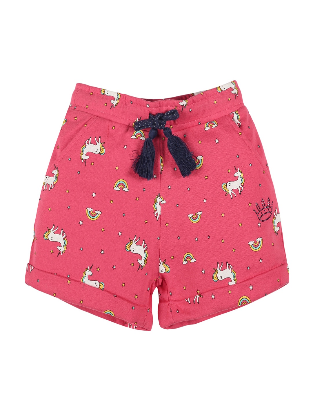 

PLUM TREE Girls Pink Unicorn Printed High-Rise Pure Cotton Shorts