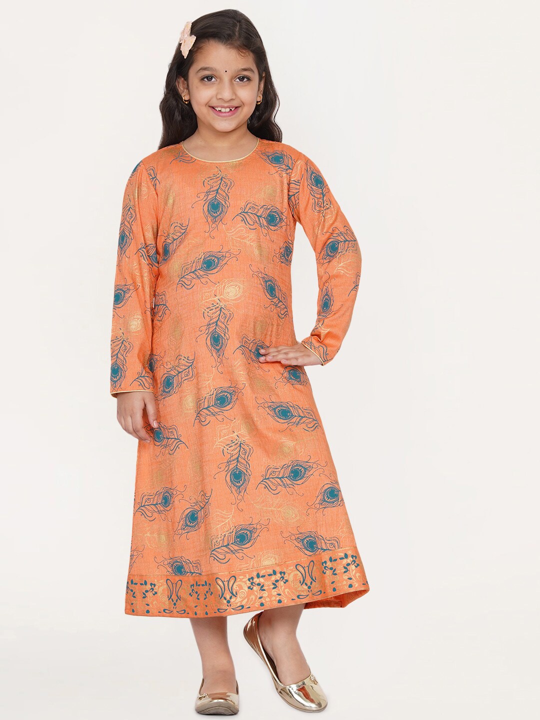 

titliyan Peach-Coloured Ethnic Motifs Ethnic A-Line Midi Dress