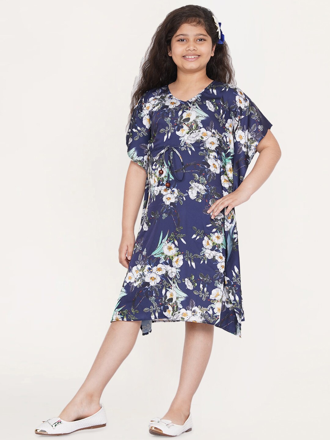 

titliyan Blue Floral Satin A-Line Dress