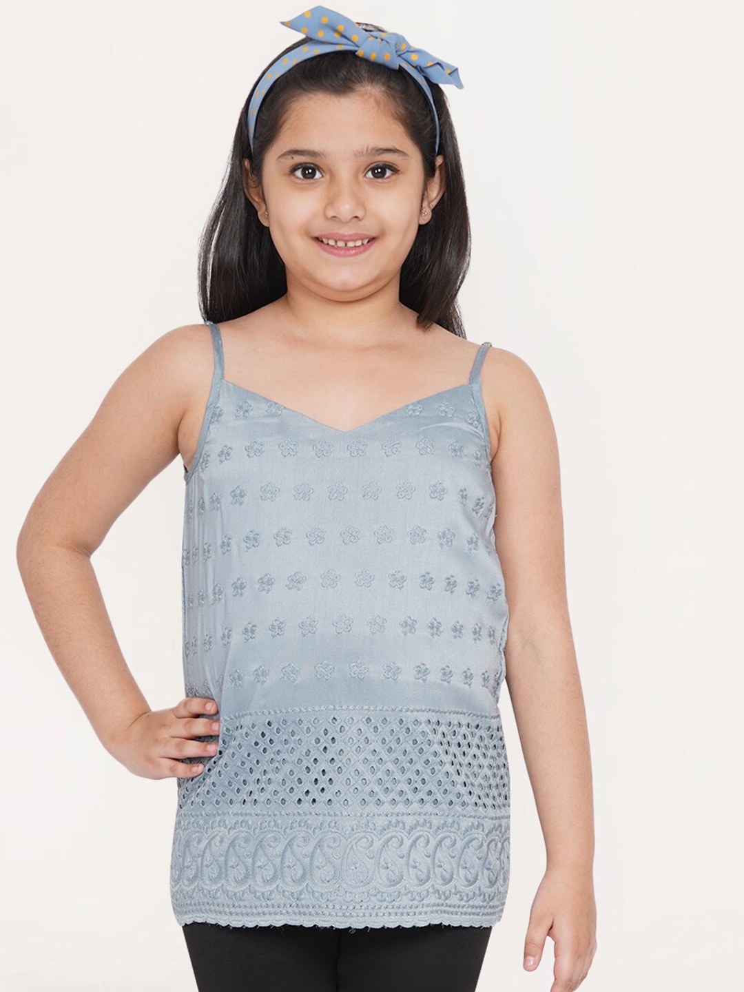 

titliyan Grey Schiffli Top