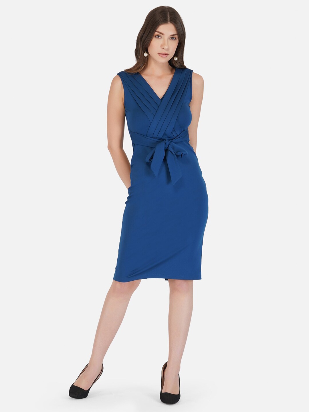 

IMPERATIVE Women Teal Blue Solid Sheath Dress