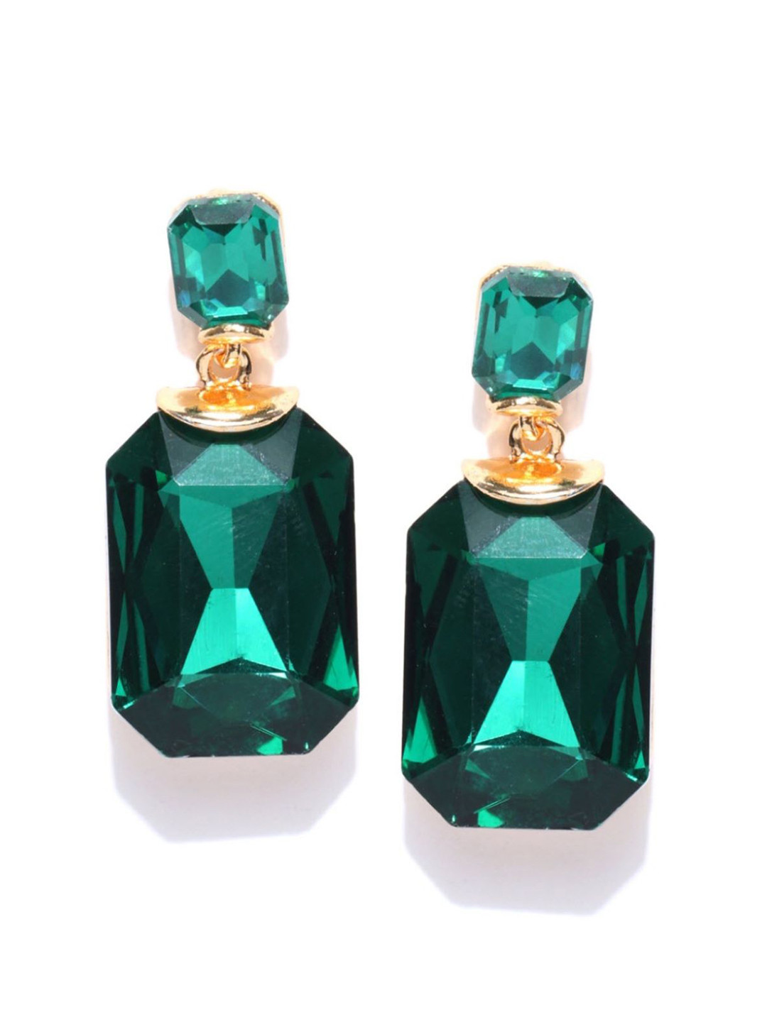 

Crunchy Fashion Gold-Plated & Green Geometric Drop Earrings