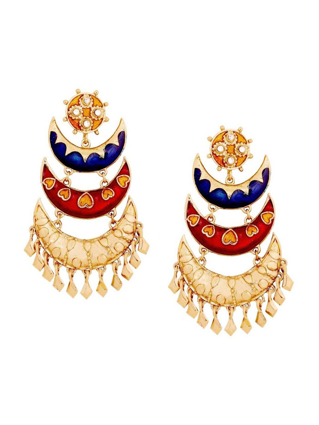 

Crunchy Fashion Gold-Plated Red & Navy Blue Crescent Shaped Drop Earrings