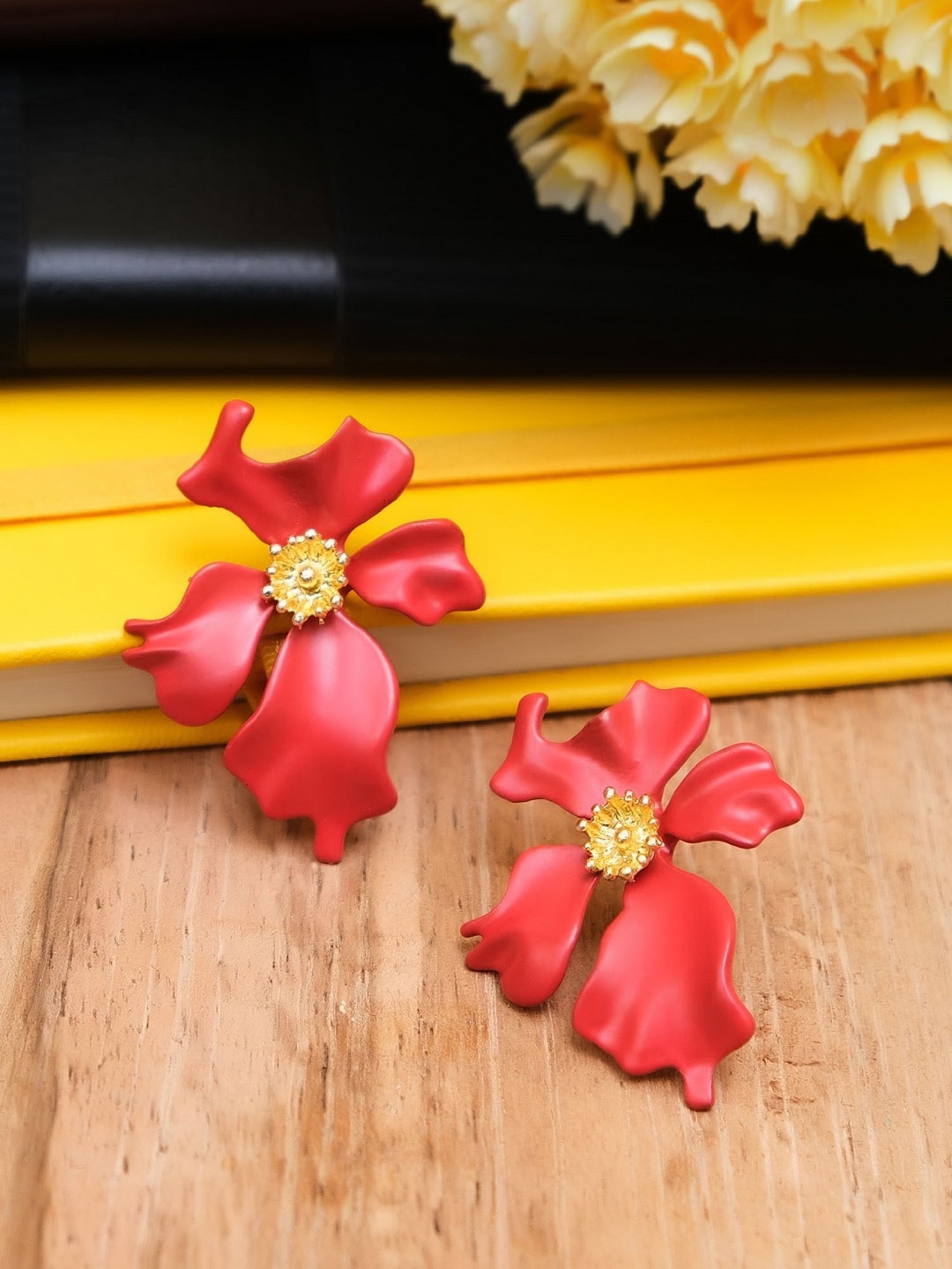 

Crunchy Fashion Red & Yellow Contemporary Studs Earrings