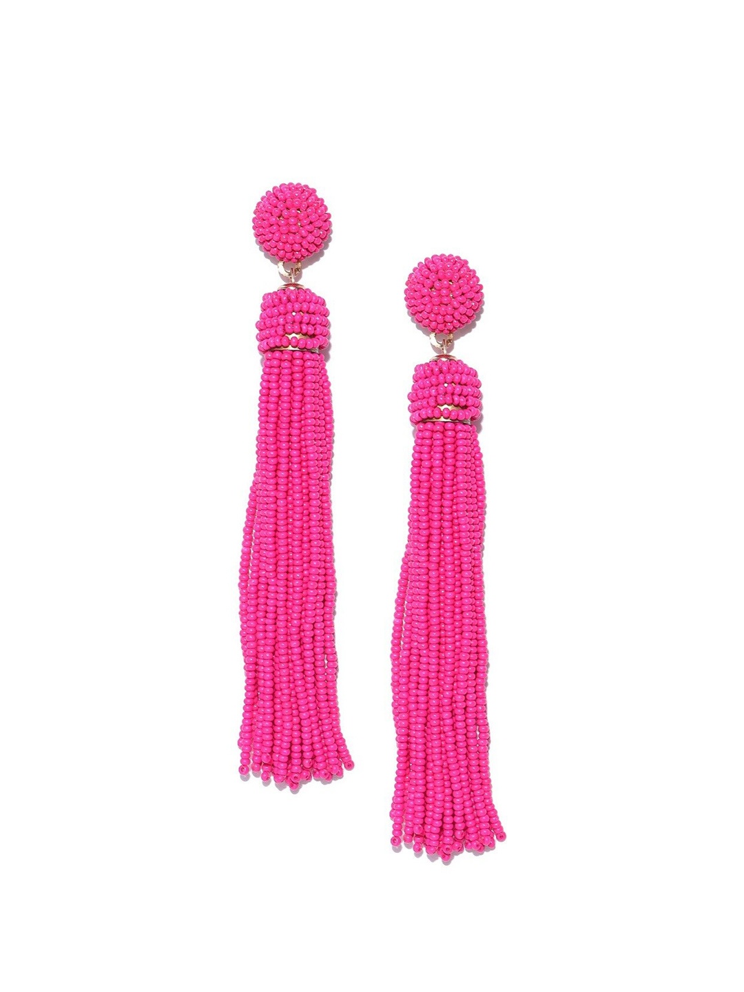 

Crunchy Fashion Gold-Toned & Pink Contemporary Tasseled Drop Earrings