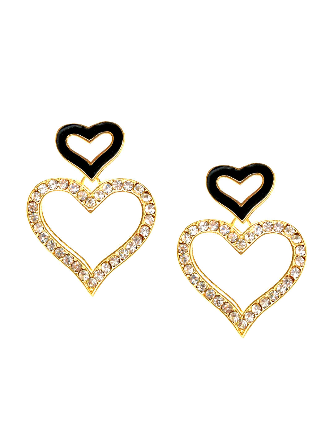 

Crunchy Fashion Gold-Plated & Black Heart Shaped Drop Earrings