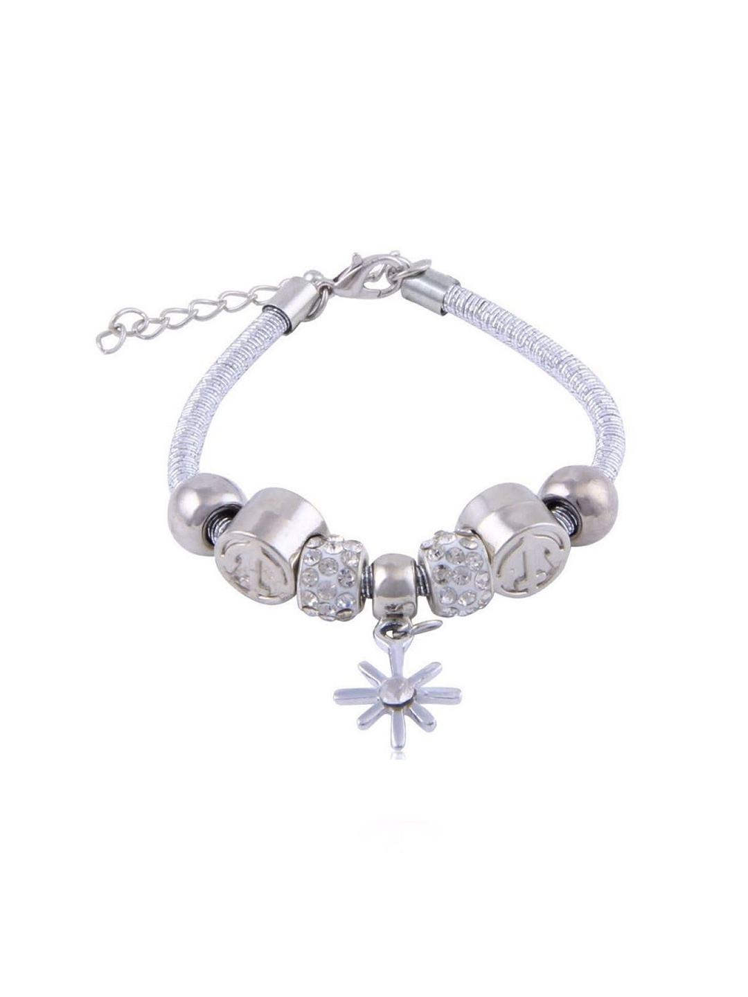

Crunchy Fashion Women Silver-Plated White Stone Studded Charm Bracelet