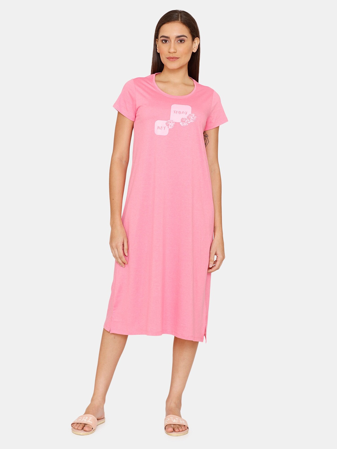 

Rosaline by Zivame Pink Printed Nightdress