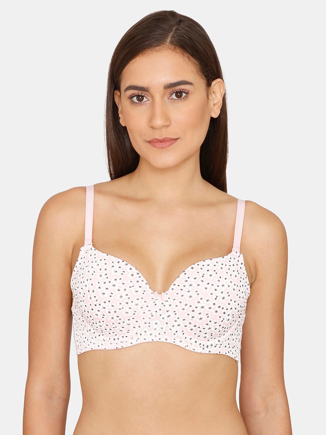 

Rosaline by Zivame Pink & White Floral T-shirt Bra - Underwired Lightly Padded