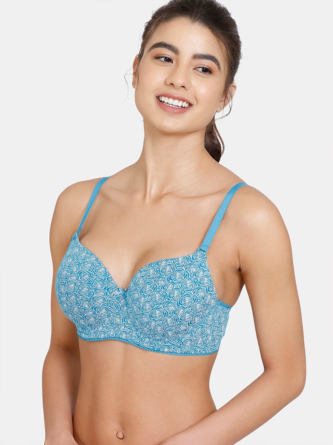 

Rosaline by Zivame Blue & White Floral Underwired Lightly Padded Bra