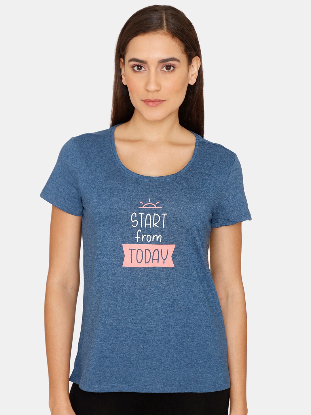 

Rosaline by Zivame Women Blue Typography Printed T-shirt