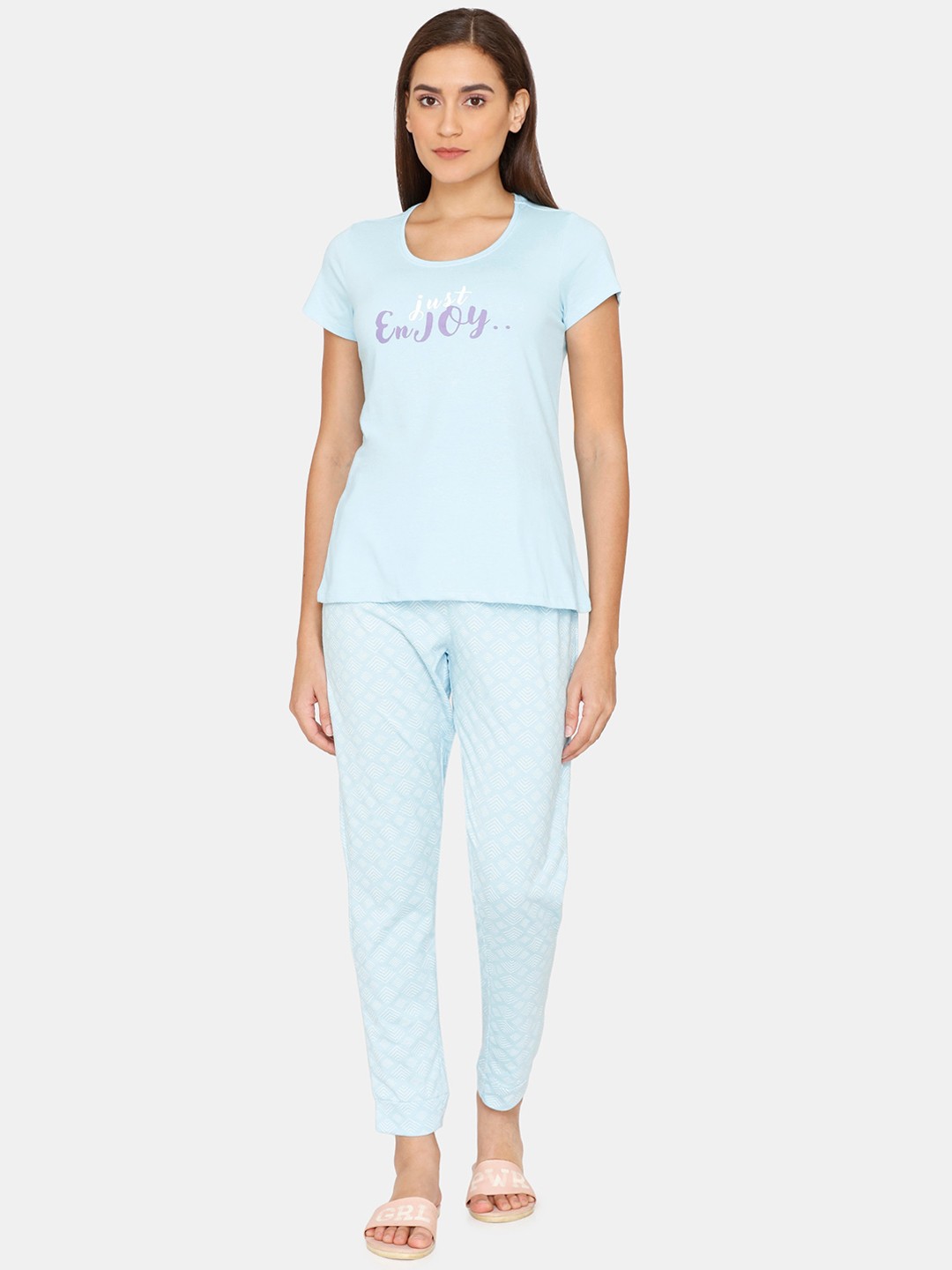 

Rosaline by Zivame Women Blue Printed Night suit