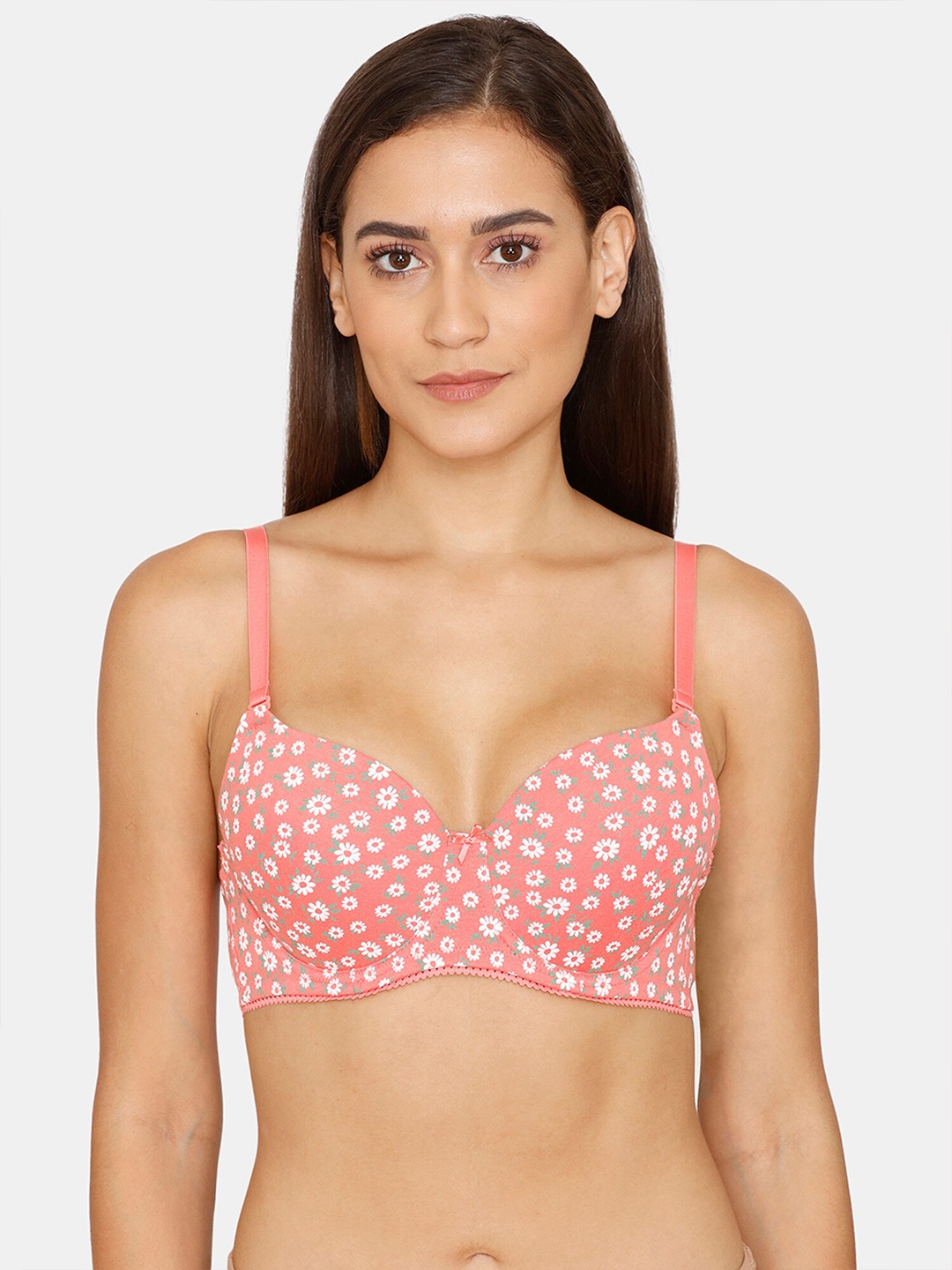 

Rosaline by Zivame Pink & White Underwired Lightly Padded Floral Bra RO1164FASHORNGE