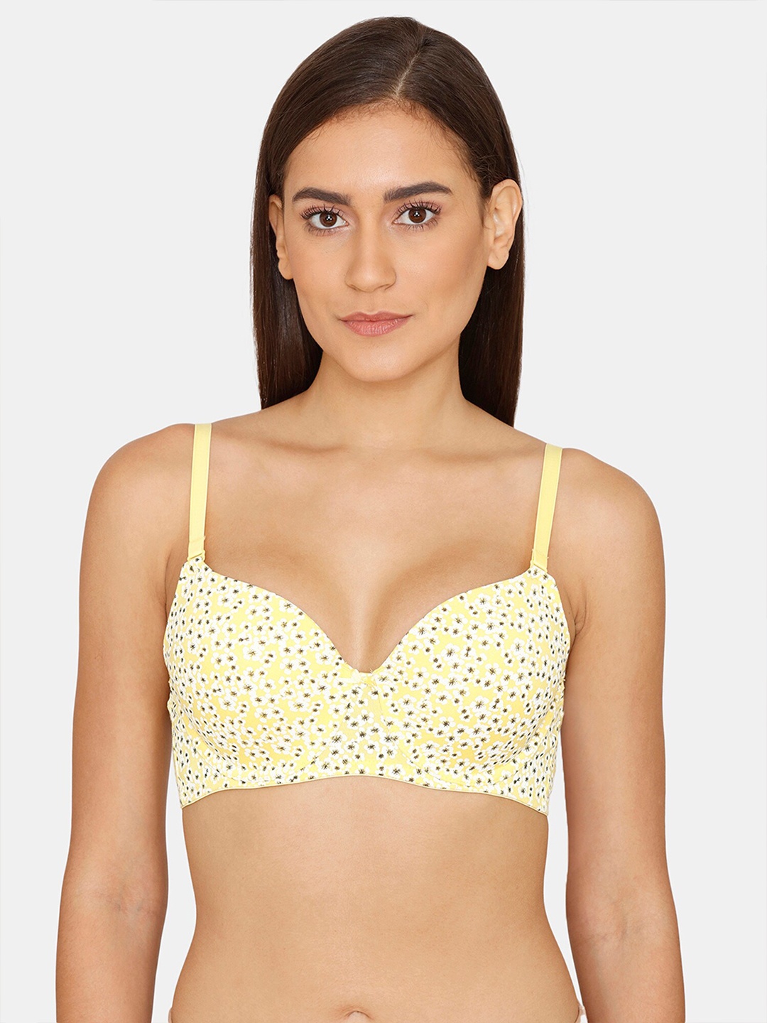 

Rosaline by Zivame Yellow & Brown Floral Printed Underwired Lightly Padded T-Shirt Bra