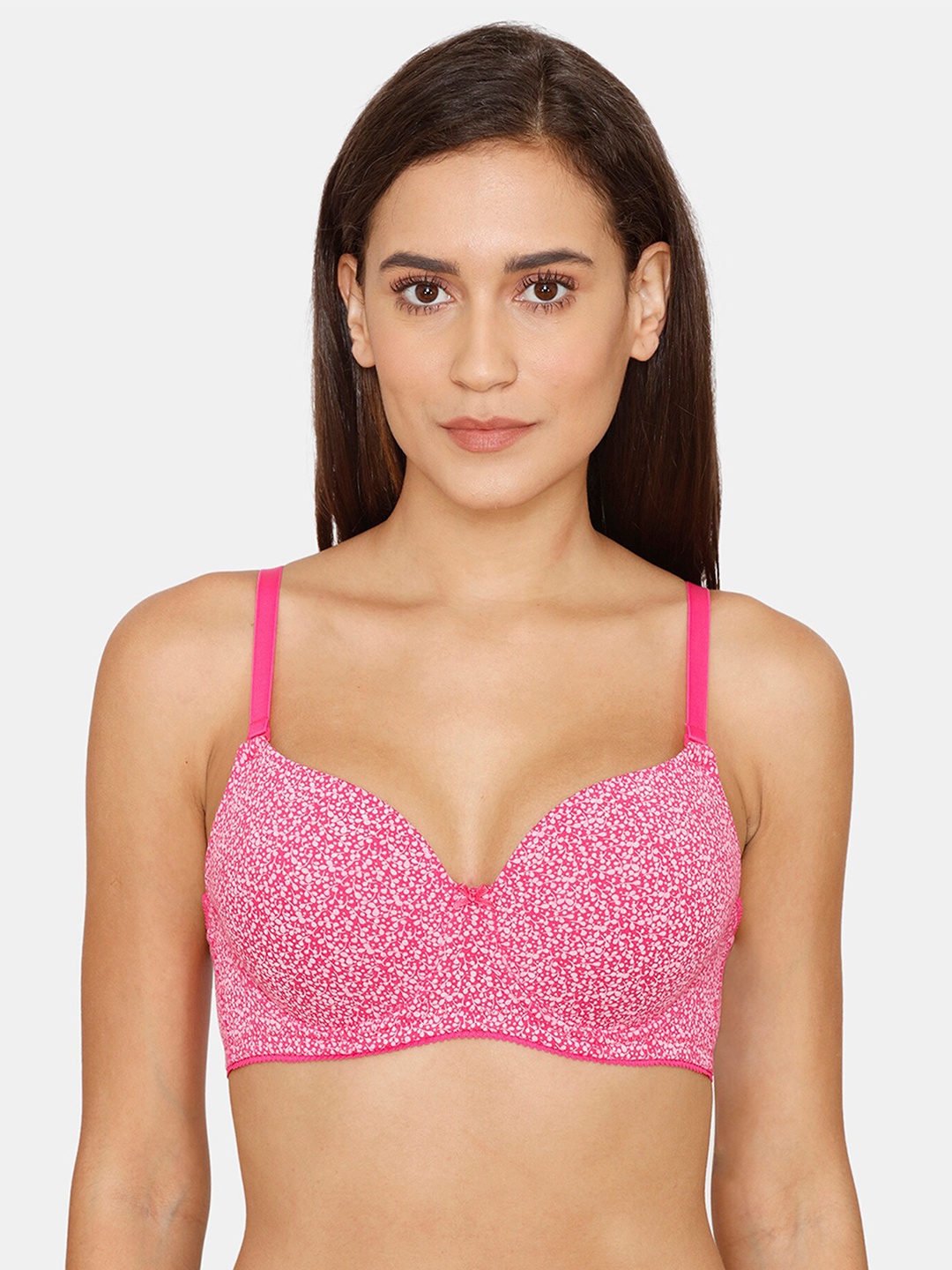 

Rosaline by Zivame Pink Floral Bra Underwired Lightly Padded