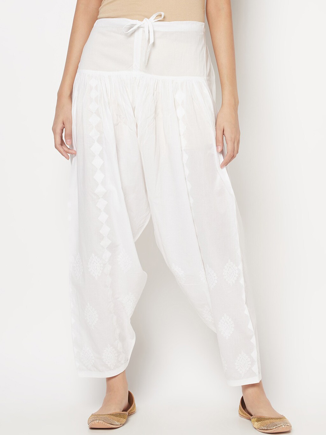 

Fabindia Women White Chikankari Embroidered Pure Cotton Salwar