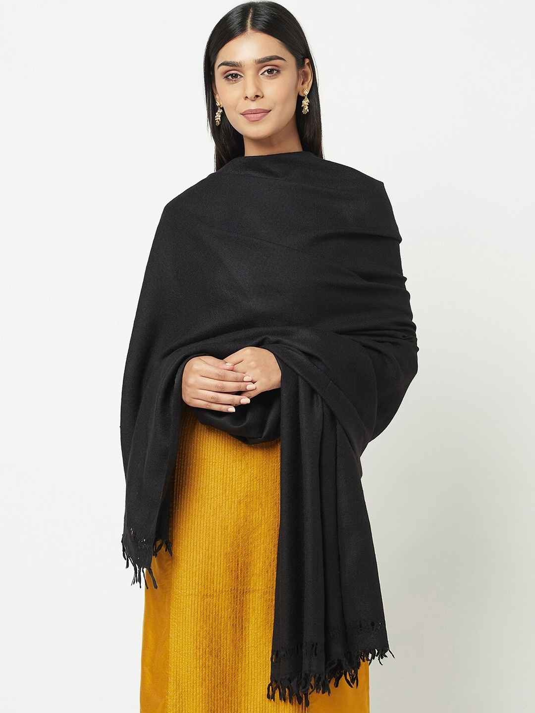 

Fabindia Women Black Solid Silk Wool Shawl