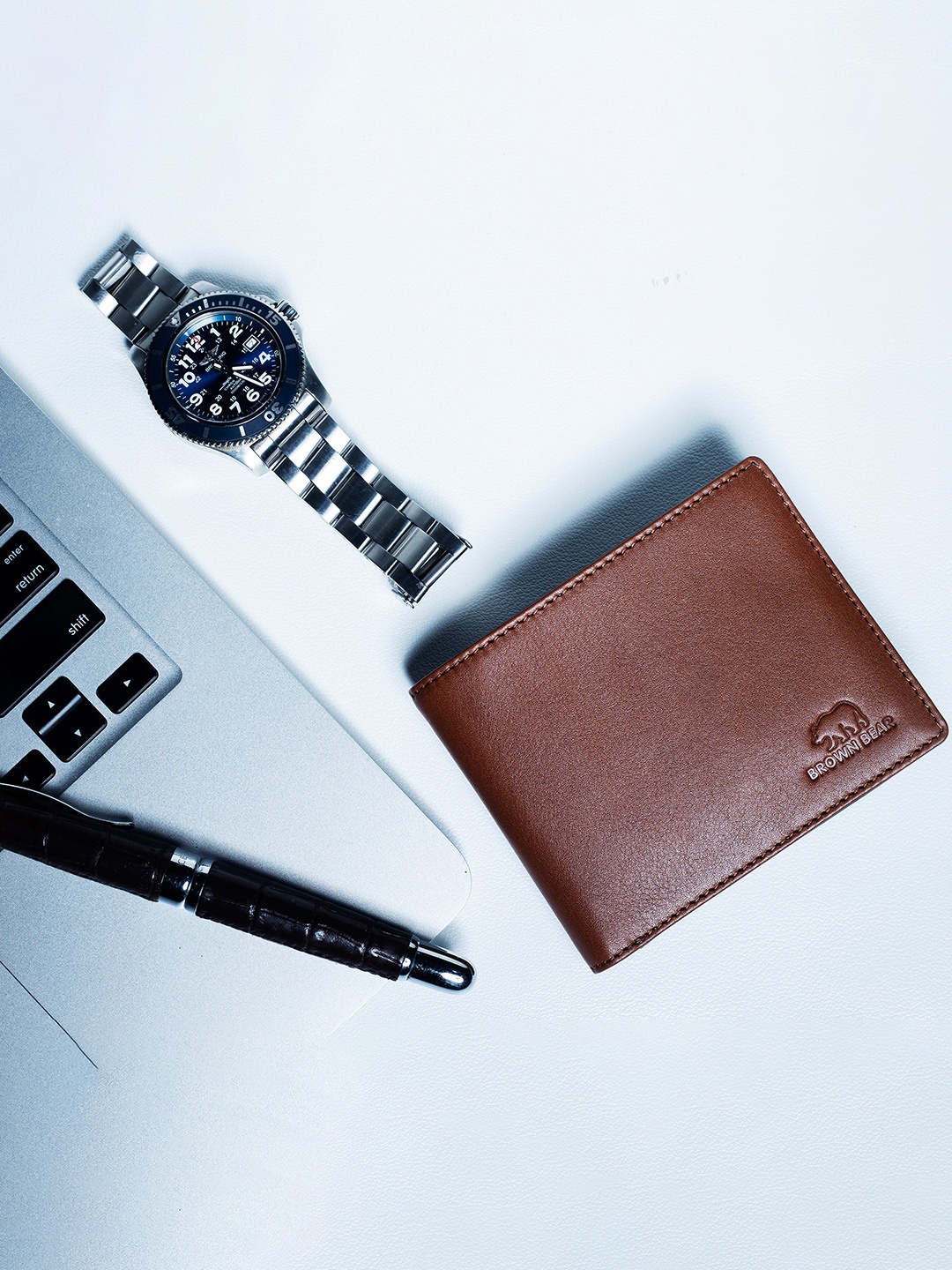 

BROWN BEAR Men Tan Textured RFID Leather Two Fold Wallet