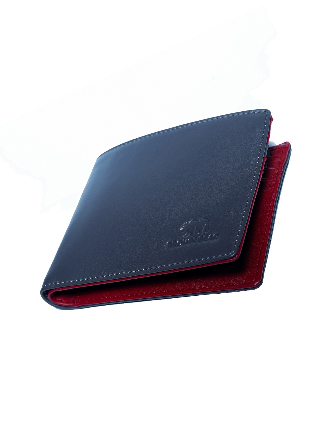 

BROWN BEAR Men Grey & Brown Leather RFID Two Fold Wallet