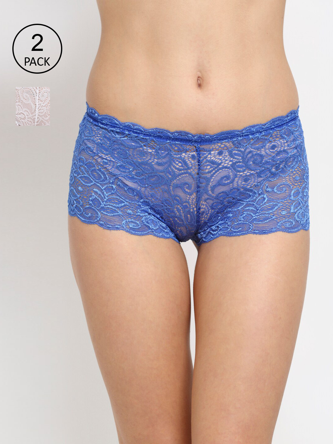 

Friskers Women Pack Of 2 Blue & White Solid Hipster Briefs