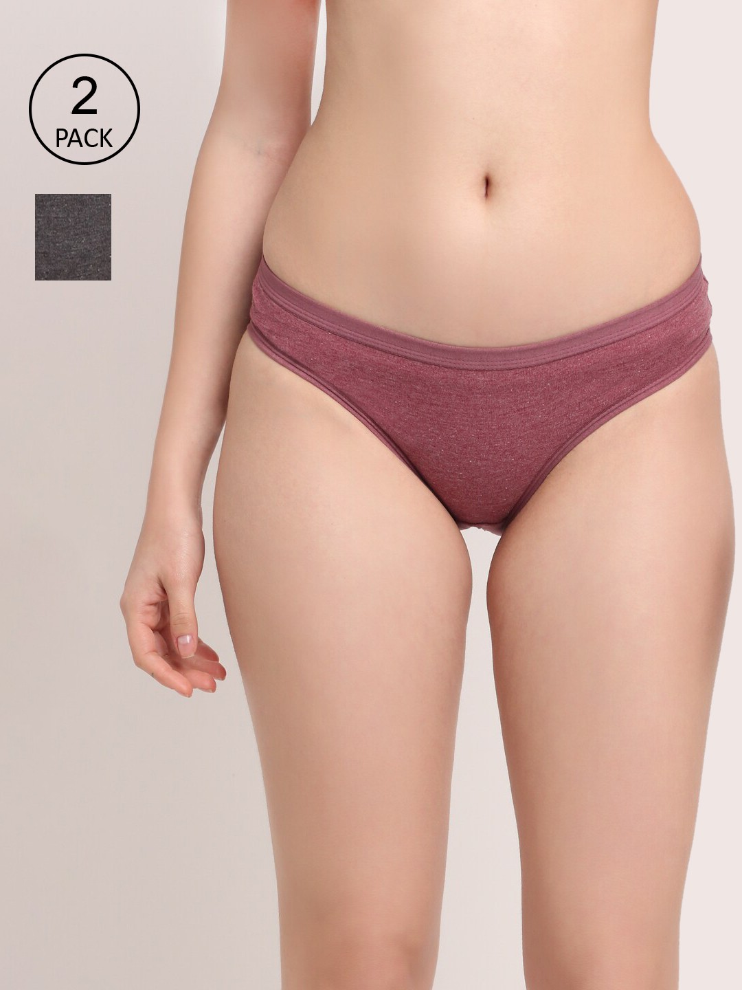

Friskers Women Pack of 2 Rose & Charcoal Solid Low Rise HipsterO-321-08-22-S