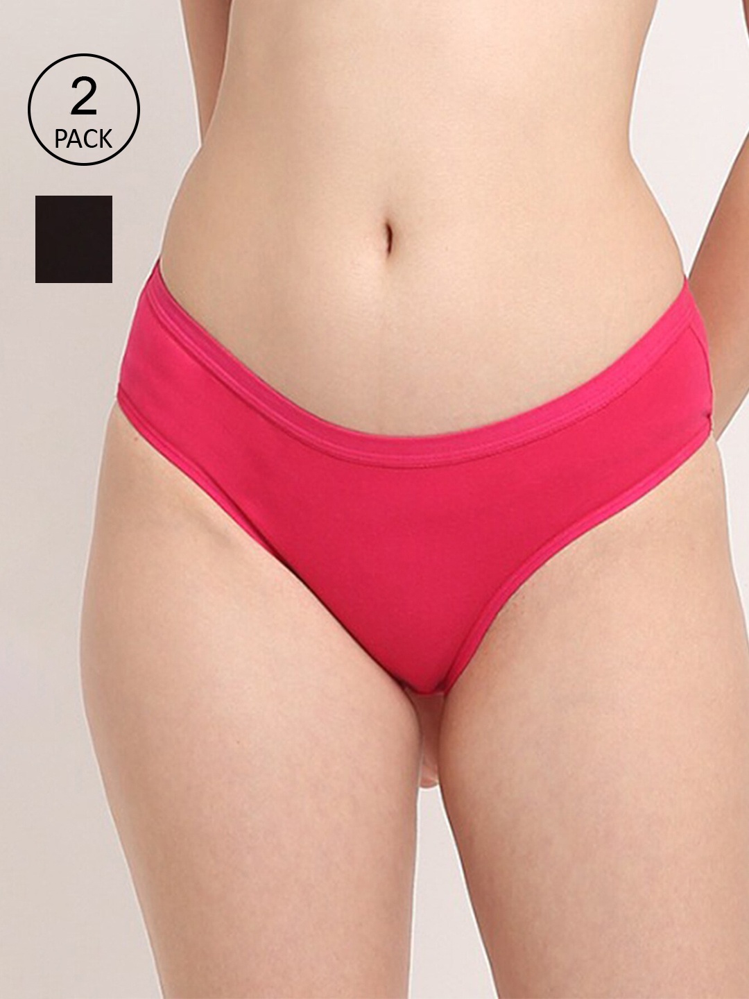 

Friskers Women Black & Pink Pack of 2 Solid Cotton Hipster