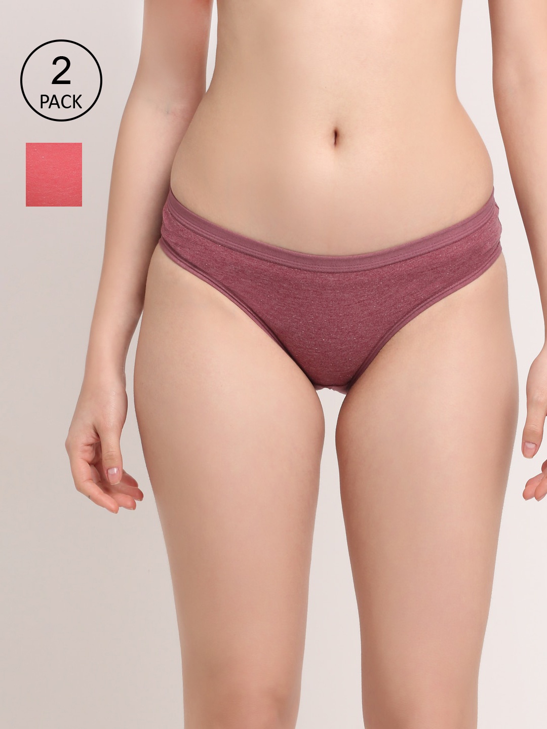 

Friskers Women Rose & Burgundy Pack Of 2 Solid Cotton Hipster Briefs