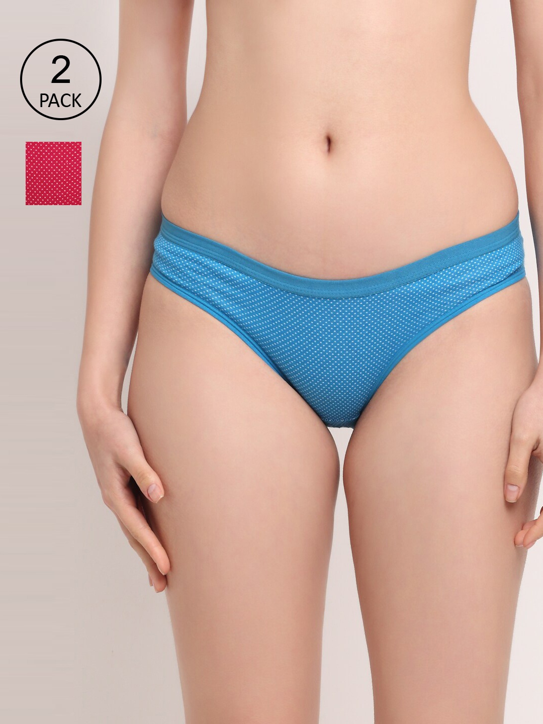 

Friskers Women Pink & Turquoise Blue Pack Of 2 Solid Cotton Hipster Briefs